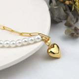 Heart Shape Pearl Sterling Silver Necklace Round Necklace