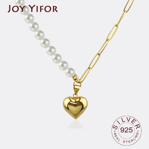 Heart Shape Pearl Sterling Silver Necklace Round Necklace