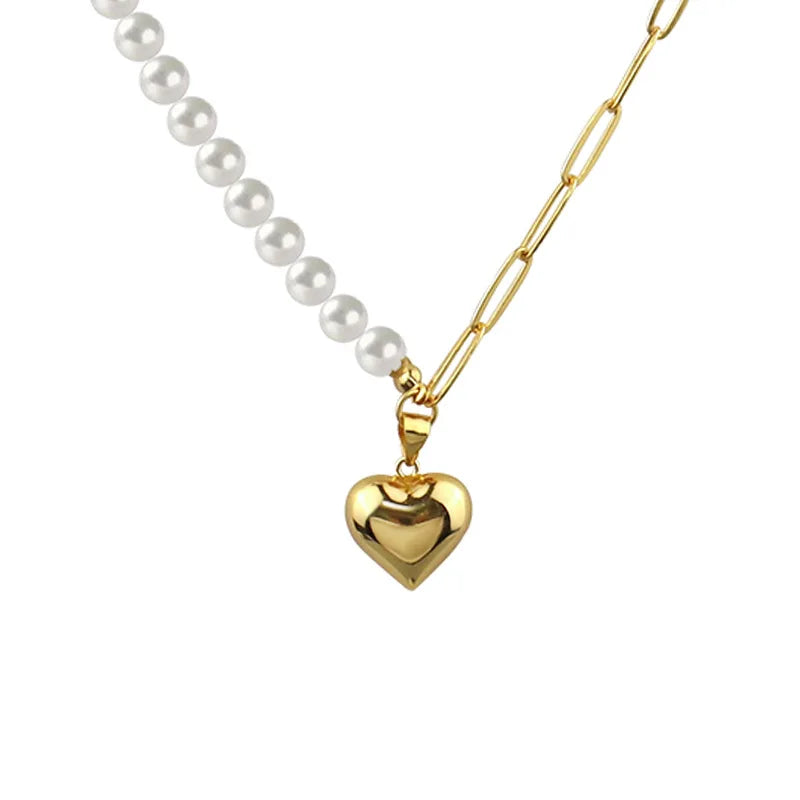 Heart Shape Pearl Sterling Silver Necklace Round Necklace