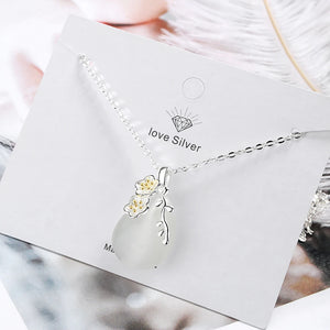 925 Silver Necklace Love Angle Tear Moonlight Opal Cherry Flower Pendant Necklac