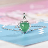 925 Silver Malay Jade Green Chalcedony Heart Pendant Necklace