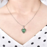 925 Silver Necklace Malay Jade Green Chalcedony Lady Heart Pendant