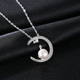 925 Silver Necklace Moon Zircon Pearl Pendant Necklace