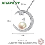 925 Silver Necklace Moon Zircon Pearl Pendant Necklace