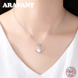 925 Silver Necklace Moon Zircon Pearl Pendant Necklace