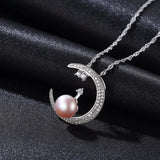 925 Silver Necklace Moon Zircon Pearl Pendant Necklace