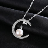 925 Silver Necklace Moon Zircon Pearl Pendant Necklace