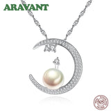 925 Silver Necklace Moon Zircon Pearl Pendant Necklace