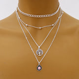 925 Silver Necklace, Geometric Multi-Layer Choker Chain for Women Jewelry
