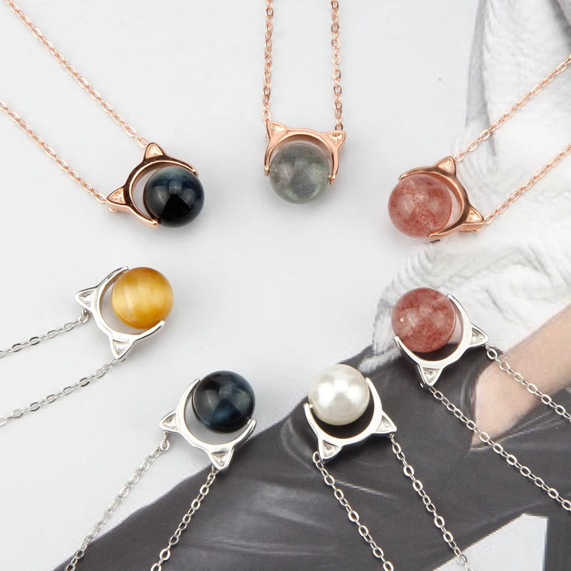 925 Silver Necklace Multi-color Nature Stone Pendant