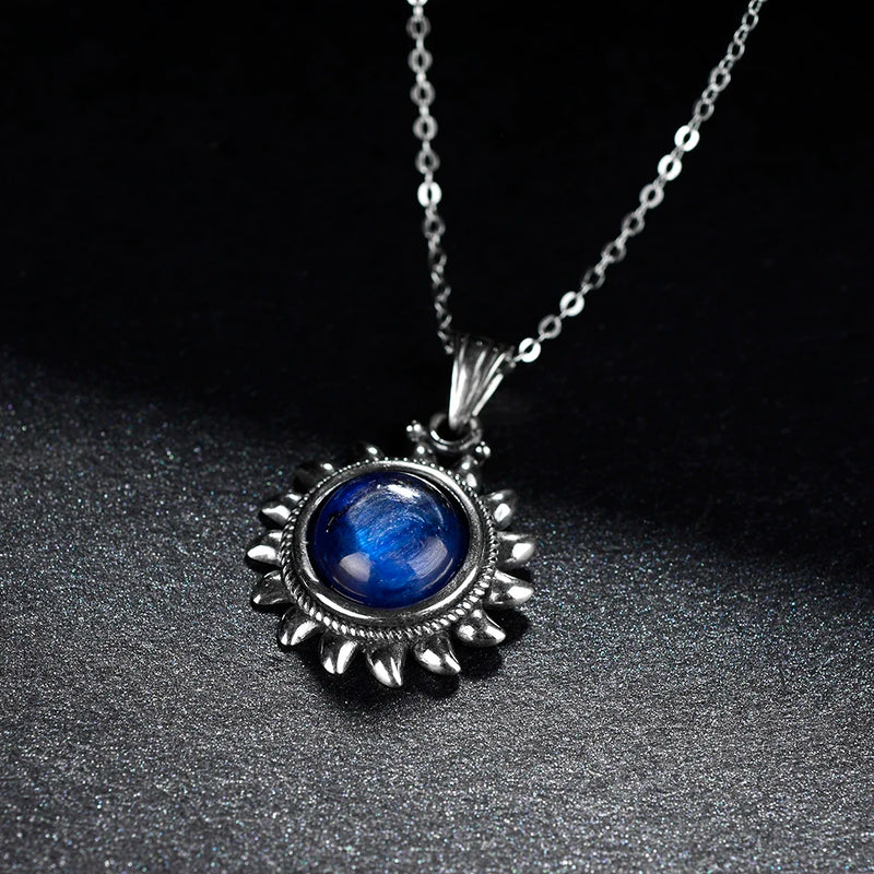 925 Silver Kyanite Necklace Sun Shape Pendant