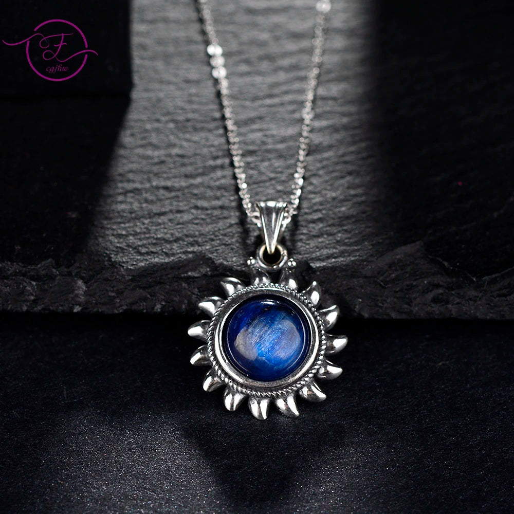 925 Silver Kyanite Necklace Sun Shape Pendant