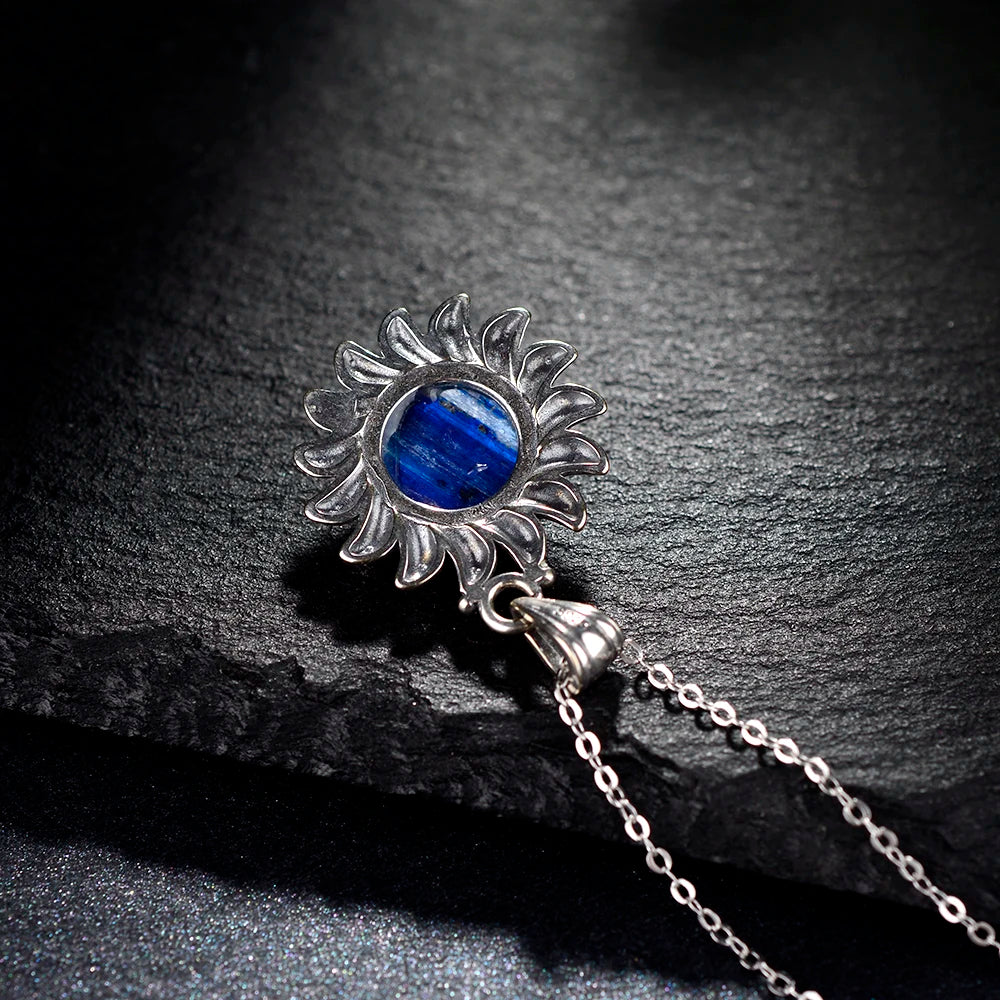 925 Silver Kyanite Necklace Sun Shape Pendant
