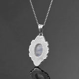 925 Silver Moonstone Pendant Necklace Women Chain Fine Jewelry