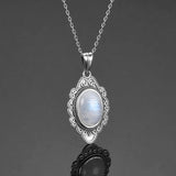 925 Silver Moonstone Pendant Necklace Women Chain Fine Jewelry