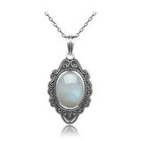 925 Silver Moonstone Pendant Necklace Women Chain Fine Jewelry