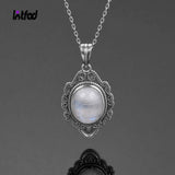 925 Silver Moonstone Pendant Necklace Women Chain Fine Jewelry