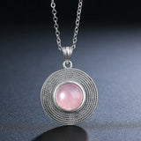 925 Silver Necklace Round 10MM Rose Quartz Pendant Jewelry