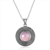925 Silver Necklace Round 10MM Rose Quartz Pendant Jewelry