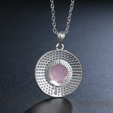 925 Silver Necklace Round 10MM Rose Quartz Pendant Jewelry