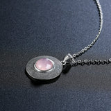 925 Silver Necklace Round 10MM Rose Quartz Pendant Jewelry