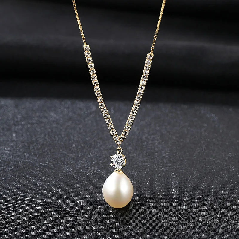 925 Silver Necklace with Zircon & Pearl