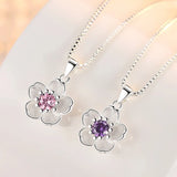 925 Silver Peach Blossom Zircon Pendant Necklace Women's Charm Jewelry