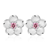 925 Silver Peach Blossom Zircon Pendant Necklace Women's Charm Jewelry