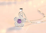 925 Silver Peach Blossom Zircon Pendant Necklace Women's Charm Jewelry