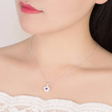 925 Silver Peach Blossom Zircon Pendant Necklace Women's Charm Jewelry