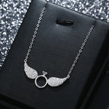 925 Silver Angel Wings Pendant Zircon Charm Chain Adjustable Choker Gift