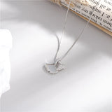 925 Sterling Silver Diamond Shell Apricot Leaf Necklace Silver 925 Jewelry
