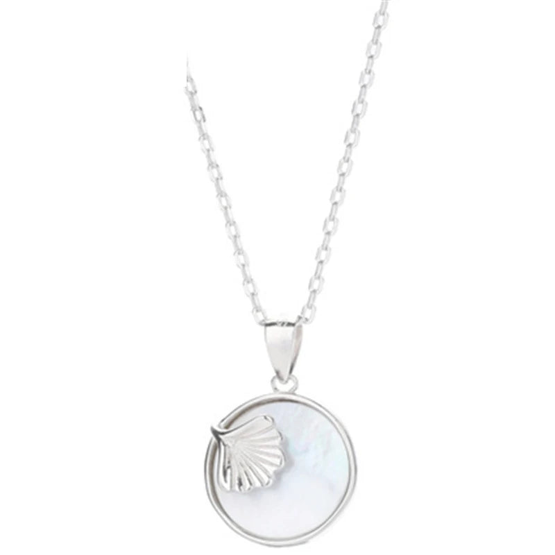 925 Silver Necklace Pendant Women Shell Ginkgo Round 925 Jewelry Pendant