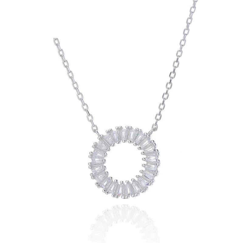 925 Silver Pendant Circle Necklace with Diamond
