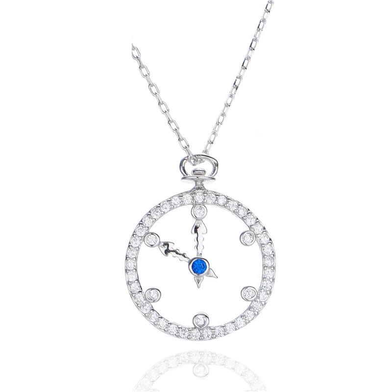 925 Silver Necklace Pendant Women Time Clock Silver 925 Jewelry