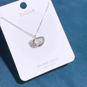 925 Silver Necklace Pendant Lady Pearl Shell Women Cross Chain