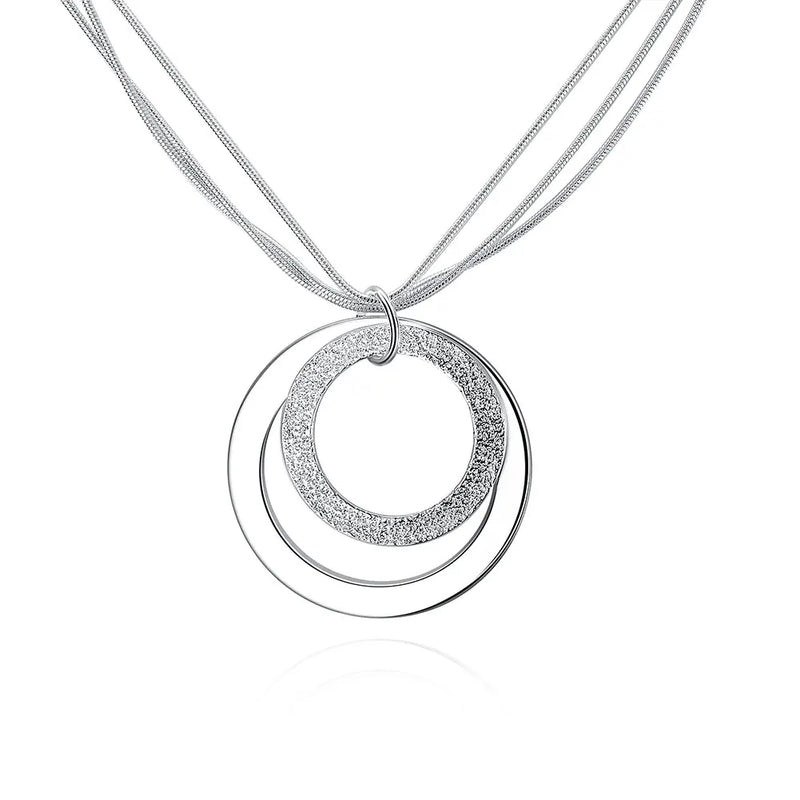 925 Silver Snake Chain Choker Necklace Three Circle Collar Pendant