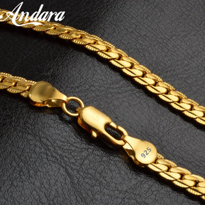 925 Silver Necklace 18k Plated 5mm Chain Women Men