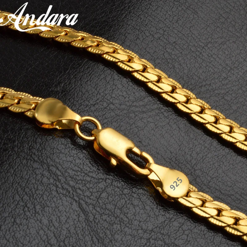 925 Silver Necklace 18k Plated 5mm Chain Women Men