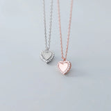925 Silver Rose Heart Pendant Necklace with Rhinestones