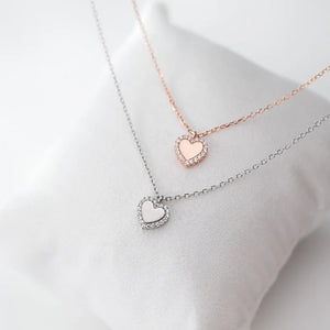 925 Silver Rose Heart Pendant Necklace with Rhinestones