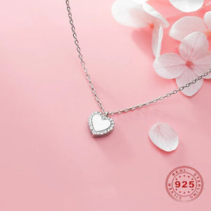 925 Silver Rose Heart Pendant Necklace with Rhinestones