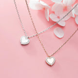 925 Silver Rose Heart Pendant Necklace with Rhinestones