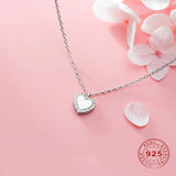 925 Silver Rose Heart Pendant Necklace with Rhinestones
