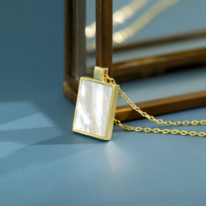 925 Silver Shell Square Block Pendant Necklace 18k Geometric Fine Jewelry