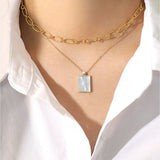 925 Silver Shell Square Block Pendant Necklace 18k Geometric Fine Jewelry