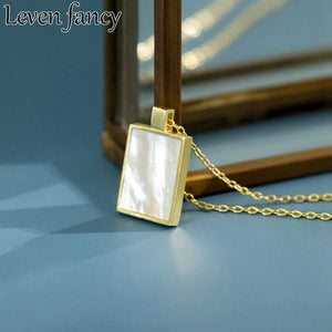 925 Silver Shell Square Block Pendant Necklace 18k Geometric Fine Jewelry