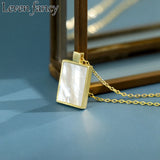 925 Silver Shell Square Block Pendant Necklace 18k Geometric Fine Jewelry