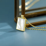 925 Silver Shell Square Block Pendant Necklace 18k Geometric Fine Jewelry