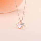 Sterling Silver Shell Star Circle Necklace Round Jewelry